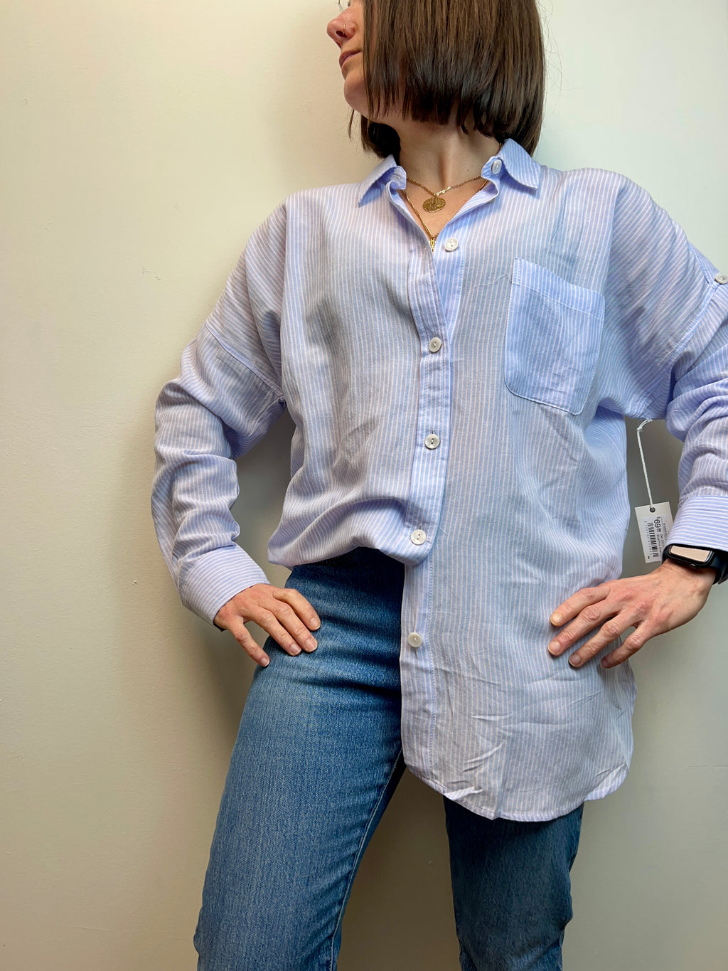 Blue/Pink Striped Oversized Button Up