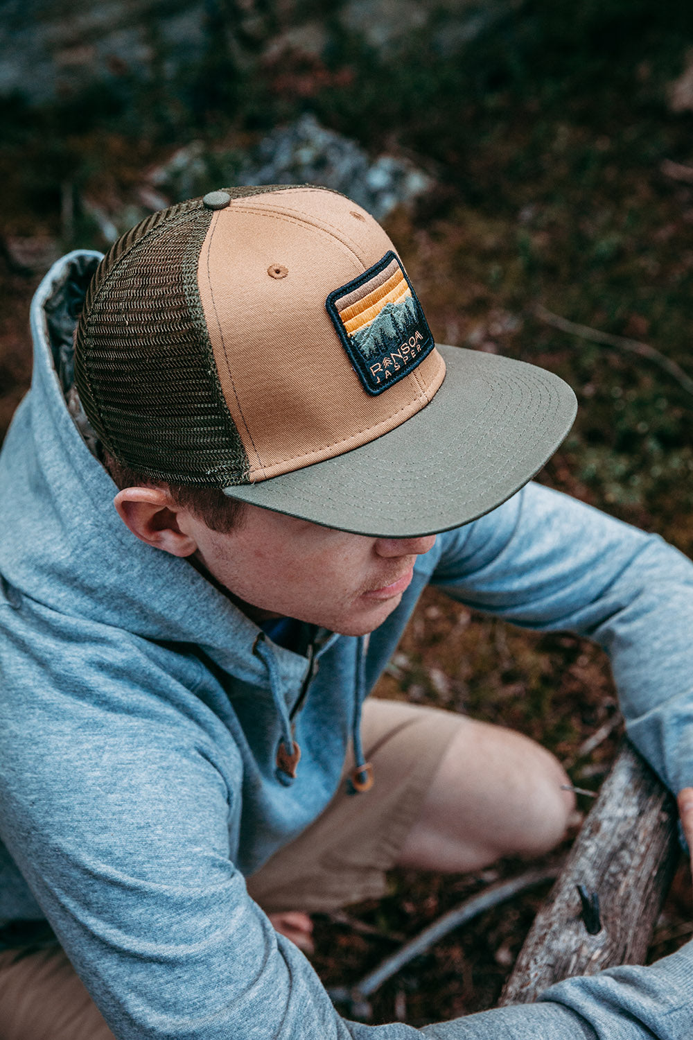 Ransom Jasper - Pyramid Patch Hat in Latte/Black